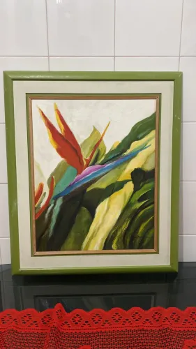 Quadro decorativo tropical moderno - Moldura verde 65x55 