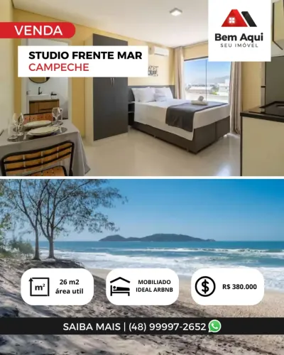 Studio Frente Mar no Campeche a 10m da Praia MOBILIADO l