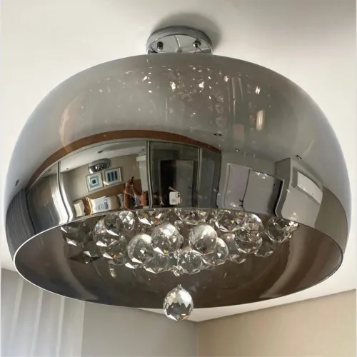 Lustre Plafon De Cristal Legítimo E Vidro Espelhado / Fumê - Moderno