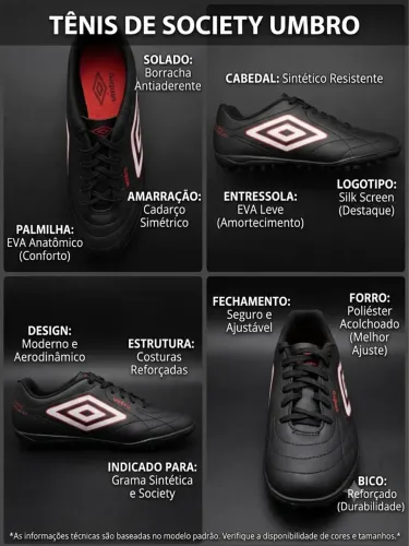 Chuteira / Tênis Society Umbro - Preto e Vermelho