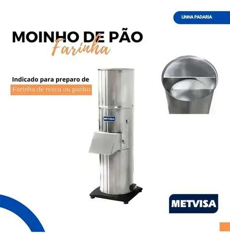 Moinho De Pão Farinha Rosca Labirinto Metvisa Aço Inox 80kg/h 220v