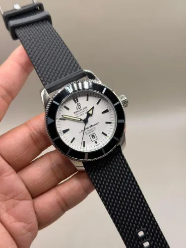 Relógio Masculino Breitling Superocean Automatic 43mm Branco Prem AAA+ Pulseira Borracha