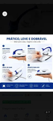 Mini ferro de passar a vapor.