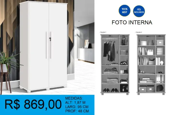 multi uso alt: 1,87 larg: 95cm prof: 48cm em mdf - frete grátis!