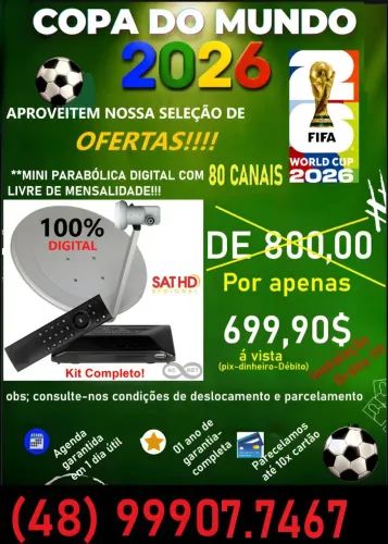 Parabólica mini Digital com 80 canais grátis instalação!!!