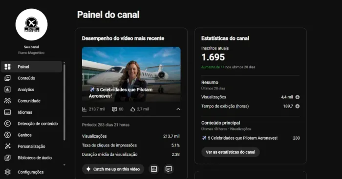 Canal do YouTube com 1.700 Inscritos (Desmonetizado) - Ideal para Projetos Novos