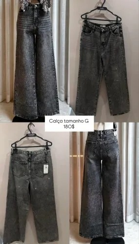 Calça Wide com Strass