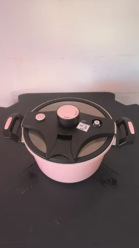 Panela de pressão luxo rosa 6 litros revestimento em cerâmica fechadura automática segura