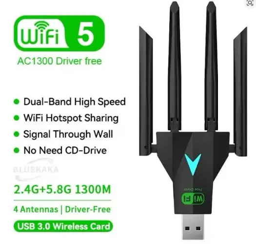 Adaptador USB WiFi de 1300Mbps com Wi-Fi 5 de banda dupla (2.4+5.8Ghz) COD-AP215