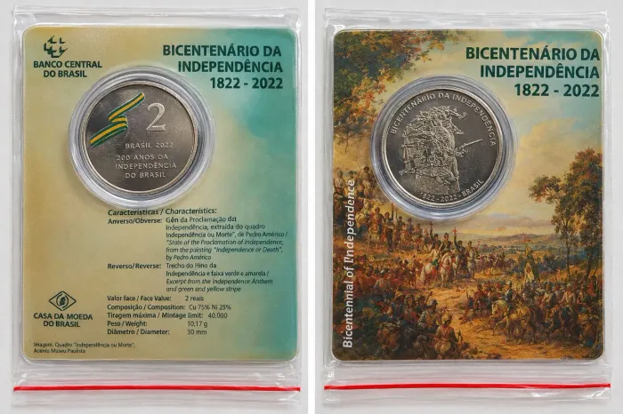 Moeda R$ 2 Bicentenário da Independência 2022 - Original na Cartela