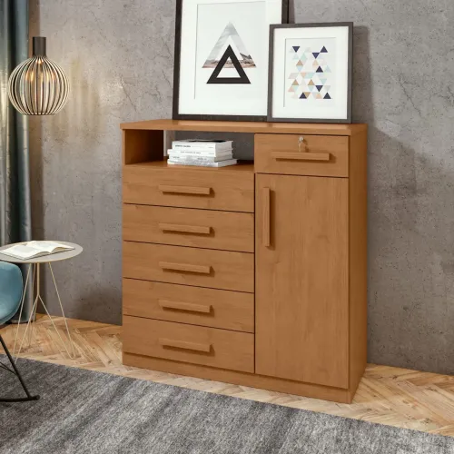 Cômoda 6 Gavetas com chave e Sapateira Da Vinci Amêndoa Clean/ entrega rápida