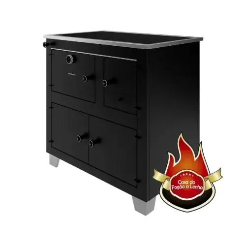 Fogão a Lenha chapa vitroceramica Antonow preto grande