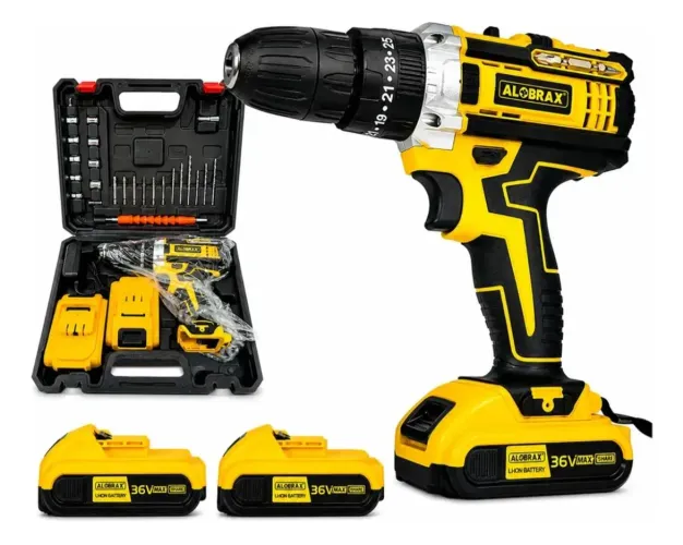 Kit Parafusadeira Furadeira 36V 2 Baterias Íon de Lítio Maleta Acessórios NOVO<br>