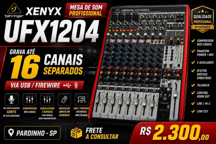 Behringer Xenyx UFX1204 - Mesa de Som Profissional com Gravação Multicanal 