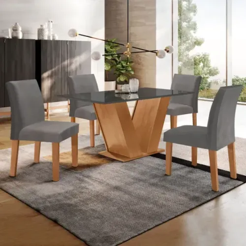Mesa de Jantar 4 Pessoas com Cadeiras Nova cor Grafitte