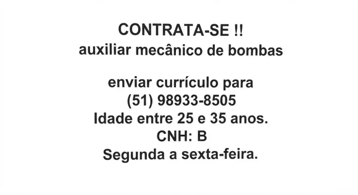 CONTRATA-SE !! auxiliar mecânico de bombas.