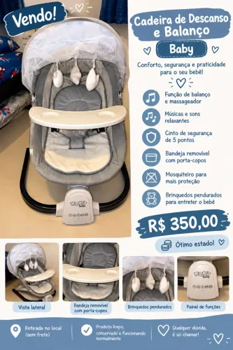 Cadeira de Descanso e Balanço Bebê Elétrica