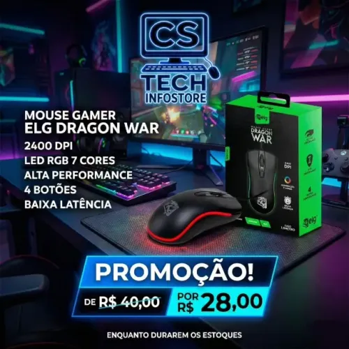 Mouse Gamer Led Rgb 7 Cores - Dpi Ajustável 2400 Conexão Usb