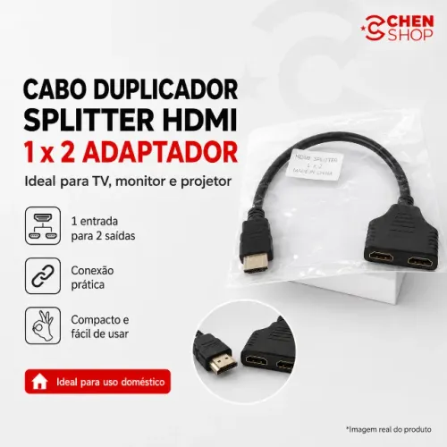 Cabo Duplicador Splitter HDMI 1x2 Adaptador para TV e Monitor