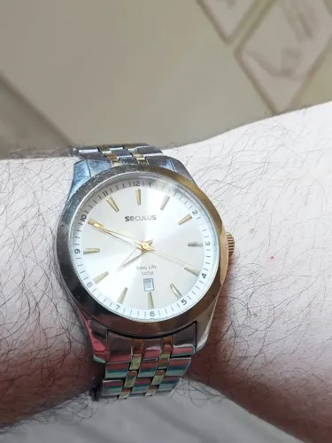 Relógio Seculus Original Masculino Aço Inox Bicolor com Calendário - R$ 299