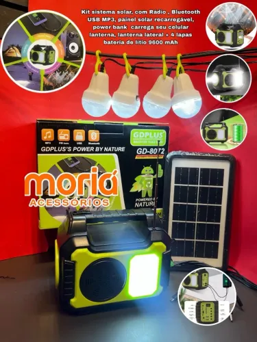 Sistema solar com Rádio ,Via Bluetooth USB MP3, painel solar recarregável