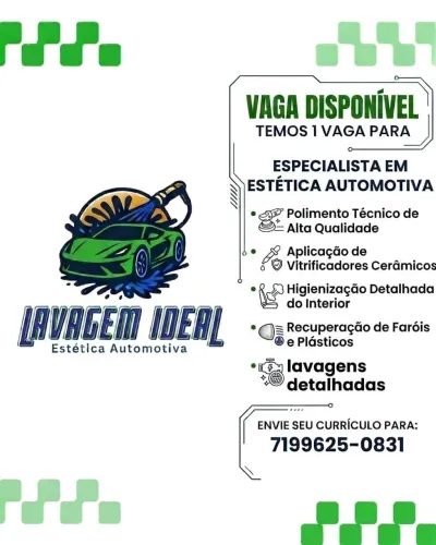 Vaga disponível estética automotiva