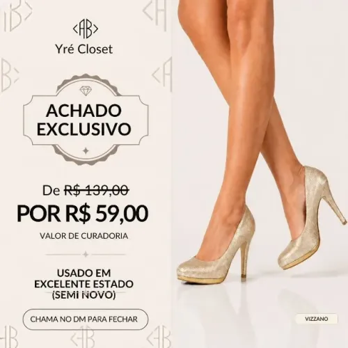 Sapato meia-pata Salto fino Dourado Brilhante