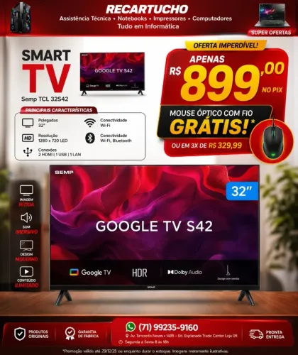 Smart Tv Led Hd 32 Semp 32s42 Bluetooth Wi-fi Google Tv