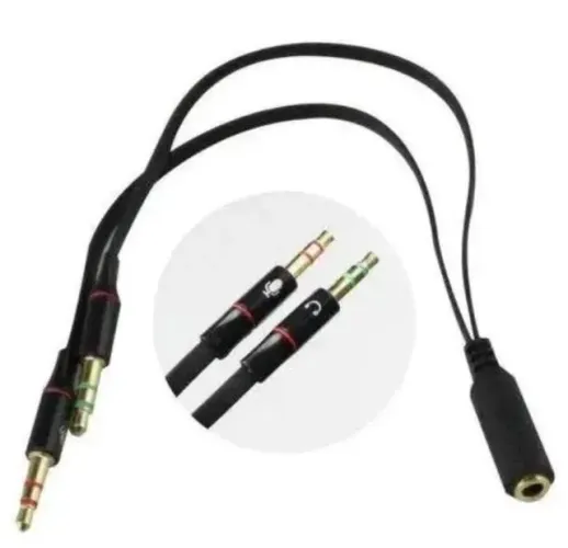 Cabo Adaptador de Audio P2 Duplo P/ Headset e Fone 1-P3 Fêmea x 2-P2 Macho P3 P/ P2 3.5mm