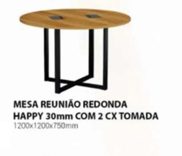 Mesa de reunião redonda com 2 caixas de tomada