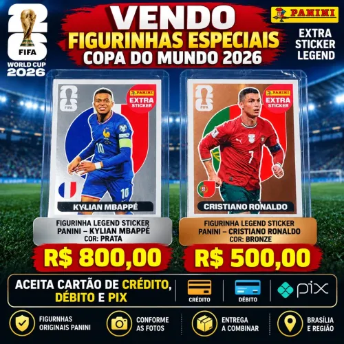 Figurinha Legend Sticker Panini - Kylian Mbappé, cor prata.