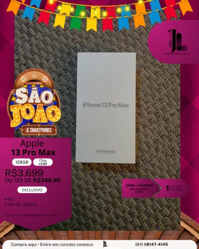 IPHONE 13 PRO MAX, 5G, 128GB, CHIP ESIM, LACRADO, EXCLUSIVO!