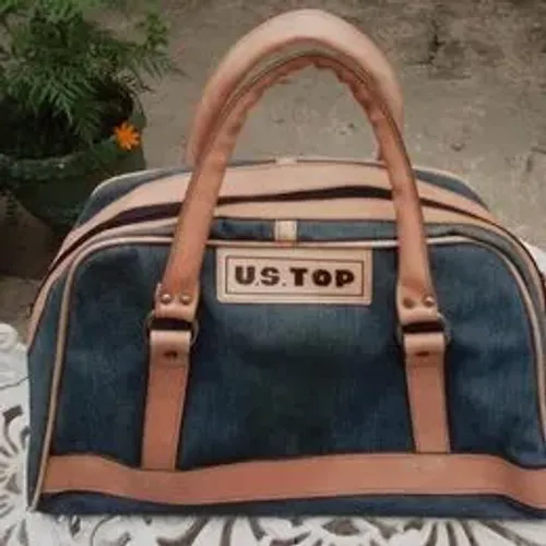 US Top bolsa dos anos 70 em jeans e couro(Item para Colecionador, decoração ou cenografia)