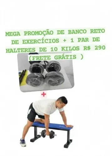 BANCO RETO DE EXECÍCIO + 2 HALTERES DE 10 KILOS R$ 290