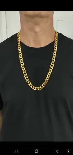 Cordão + pulseira Conjunto Corrente E Pulseira Masculino Em Aço Banhado A Ouro 60cm X 12mm