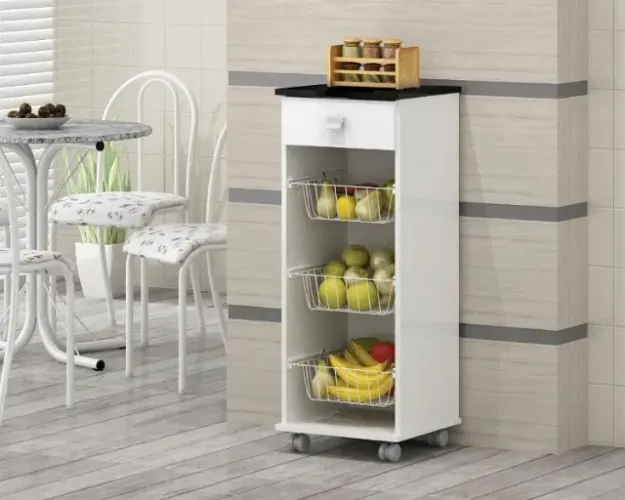Armário Fruteira Talita 1Gv Branco Tampo Preto Quarta Divisão - Entrega Rápida! 