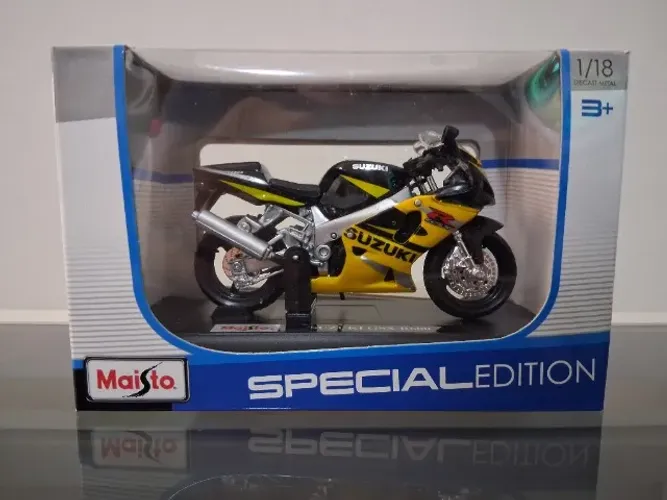 Miniatura Moto Maisto Suzuki GSX R600 com base - Escala: 1/18