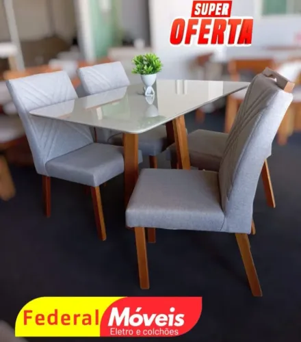 Conjunto Mesa de Jantar 1,20x80cm com 4 Cadeiras - Novo e Sofisticado!