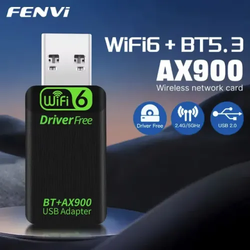 Adaptador de Rede Fenvi Wifi 6 AX900 + BT 5.3 USB, WIN10/11, 12x 9,42