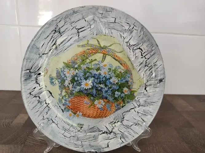 Prato Decorativo Parede Decoupagem Flores Margarida Vidro 22 cm