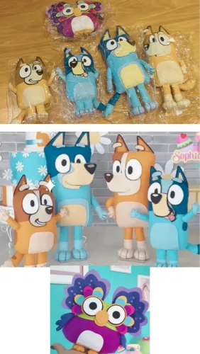 Decoração de festa Bluey e família de feltro e display mdf 