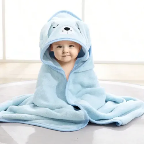 Toalha Infantil, Toalha De Banho Infantil Com Capuz, Azul Com Capuz Cachorrinho Microfibra