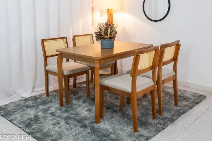 Mesa de Jantar Alegra Tampo Cinamomo 120×80 4 Cadeiras- Madeira Maciça
