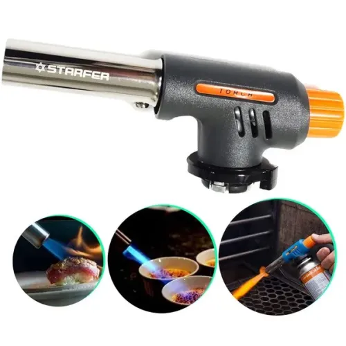 Kit de Maçarico culinário com regulador e 6 cargas de gás