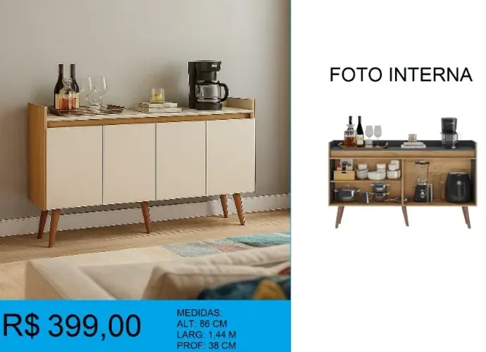 Aparador 3 portas buffet retro lindo, - entrega gratis
