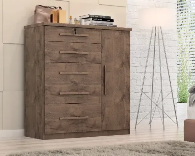 Cômoda Sapateira Livia 5Gvs 1Pt Chocolate Quarta Divisão - Entrega Rápida!