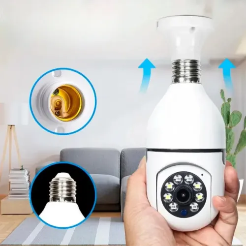 Camera Lampada Wifi Giratória 360º Audio e Visão e Noturna