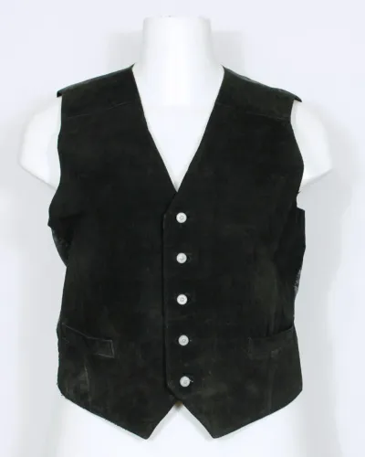 Colete de couro legítimo camurça preto vintage CGC plus size - Veste GG - Ref. 3741