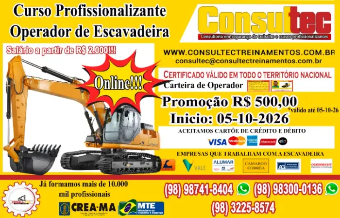 Cursp de Operador de Escavadeira Hidráulica - Inicio 05-10-2026