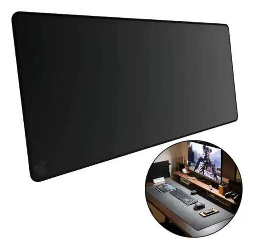 Mouse Pad Gamer 60x30cm Escritório Alta Qualidade Preto Liso Preto